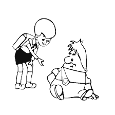 Bébé et Carlson s'assoient sur le sol dans un livre de coloriage
