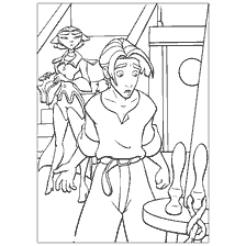 coloriage: Coloration avec des personnages de la Planète du Trésor, où l'un d'eux semble alarmé.