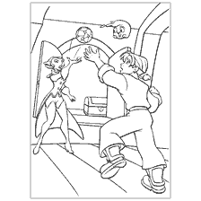 coloriage: Treasure Planet scene: Le capitaine donne une carte à Jimm