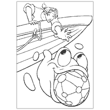 coloriage: Morph joue avec une carte, suivie d'un personnage dans un bateau