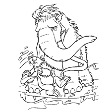 Manny and Sid on the ice from the Ice Age, coloring book for children