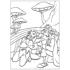 coloriage: Photo avec un complot de la Planète du Trésor, où le capitaine est en détresse.