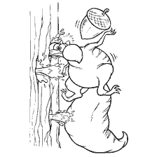 Scratching with an acorn on a coloring book from the Ice Age