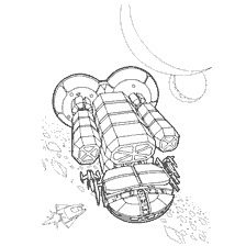 coloring page: Drawing of an interplanetary spacecraft in the future