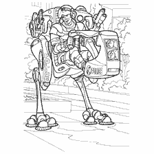 coloring page: Coloring a walking policeman on a futuristic technique