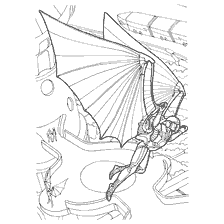 coloring page: Raccoon with the image of a man with wings in a futuristic world
