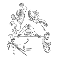The magnificent five fighters from Kung Fu Panda