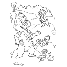 Chip and Dale in costumes, in nature