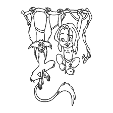 coloring page: Tarzan and monkey hang on a vial