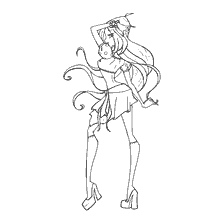 Coloring the heroine Winx with long hair in a stylish outfit