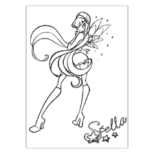 Stella from Winx, coloring in black and white format