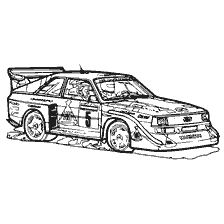 coloring page: Drawing of a racing car from the 1984 rally