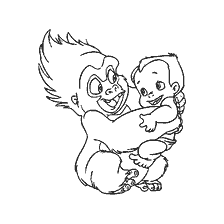coloring page: Tarzan and gorilla Turk with baby Tarzan