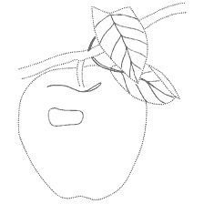 Peinture d'une pomme avec des feuilles