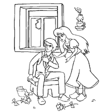 pagina da colorare: Gerda e Kai, personaggi della fiaba di Hans Christian Andersen, al momento dell'incontro.