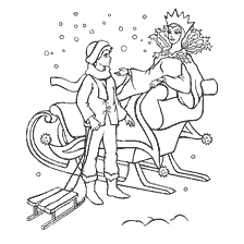 pagina da colorare: Kai alla slitta della Regina della Neve dalla fiaba di Andersen