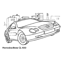 View of the Mercedes-Benz CL 600 passenger car with the inscription about the characteristics