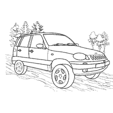 Coloring car VAZ Niva 2323 against the background of the forest