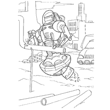 Robot welder performs welding work in urban conditions.