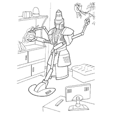 A drawing of a robot housecleaner who cleans the room