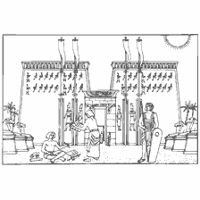 Colorir o Templo de Honsu com imagens de antigos símbolos egípcios e deuses.