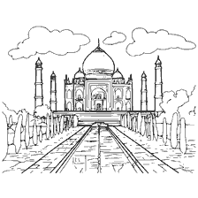 coloring page: Mausoleum-mosque Taj Mahal in Agra, India - coloring book