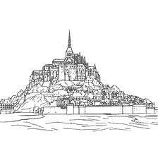 coloring page: The paint of modern Mont Saint-Michel in France