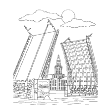 coloring page: Drawing bridge of St. Petersburg for coloring