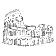 coloring page: Drawing of the Colosseum in Rome, Italy, for coloring
