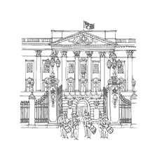 coloring page: Modern Buckingham Palace with Royal Guards