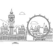 coloring page: Coloring Thames Embankment with Eiffel Tower and London Eye
