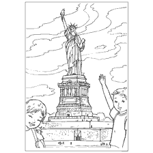 coloring page: Coloring with the Statue of Liberty and children