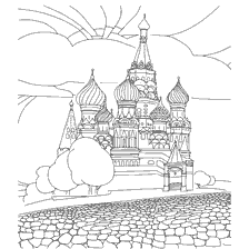 coloring page: Drawing of the Temple of Basil the Blessed in Moscow for coloring