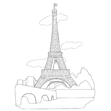 coloring page: Coloring of the Eiffel Tower and the Landscape of Paris