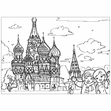 coloring page: Coloring the Temple of Basil the Blessed One with Children