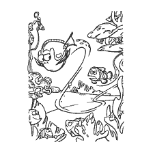 Tekening van de Dory vis en ander zeeleven uit de cartoon Zoeken naar Nemo
