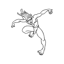 coloring page: Tarzan's drawing in a dynamic jump