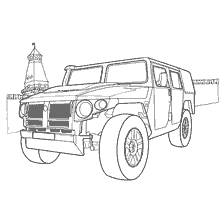 Dessin de jeep GAZ-29751 "Tiger" avec un fond en forme de mur de forteresse