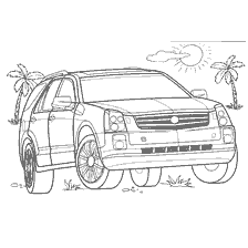 Coloration d'une Cadillac SRX avec palmiers et soleil