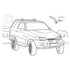 Coloration Jeep avec paysage en arrière-plan