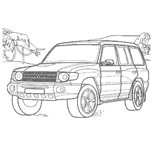 Peinture jeep Mitsubishi Pajero II sur fond de nature