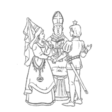 pagina da colorare: Illustrazione del matrimonio del Principe e Principessa in stile di colorazione
