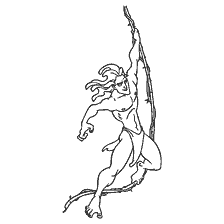 coloring page: Drawing of Tarzan racing on a liana