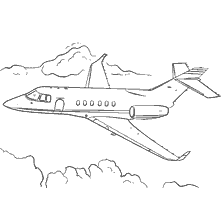Drawing of a jet aircraft flying in the clouds