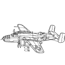 Black and white coloring bomber North American B-25D Mitchell