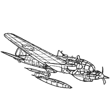 Schematic image of the Heinkel HE-111H-22 bomber for coloring