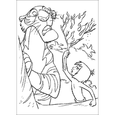 página para colorear: Mowgli y Tiger Sher Khan en escena de fuego