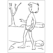 página para colorear: Pintado por Mowgli del Libro de la Selva se encuentra en la orilla del río.