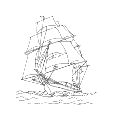 kleurplaat: Een schip met zeilen op de golven