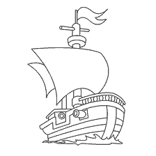 kleurplaat: Contour tekening van een schip met zeilen en een kanon